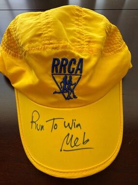 RRCA Yellow Running Cap with Embroidered Logo signed by Meb Keflezighi